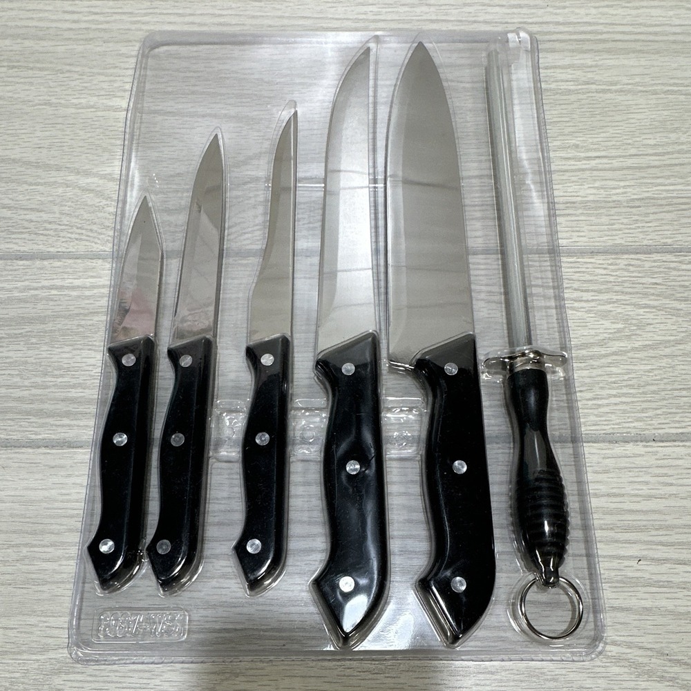 6-Piece Stainless Steel Kitchen Knife Set Sharpening Steel 8-3.5" Blades